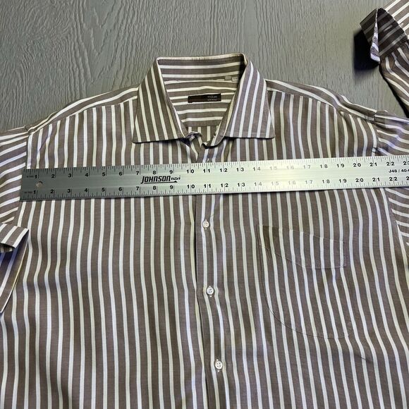 Tiglio Shirt Men  Beige Rustic Strip Cotton Dress Button Up Made in Italy 34/35 - Picture 13 of 14